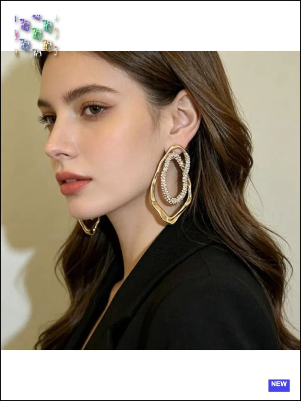 Chunky Gold Geometric Drop Dangle Earrings Hollow Triangle Round Statement
